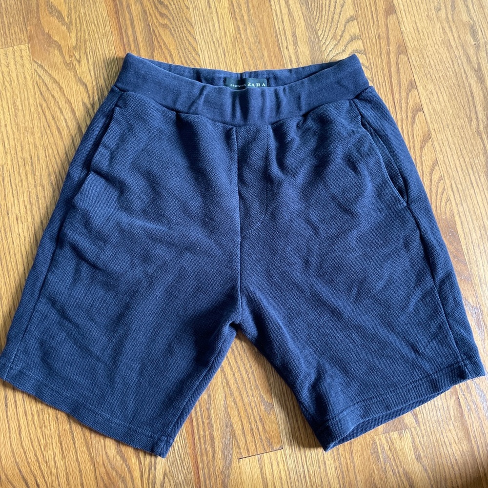 Zara Essentials Mens Cotton Navy Shorts Size M Drawstring
